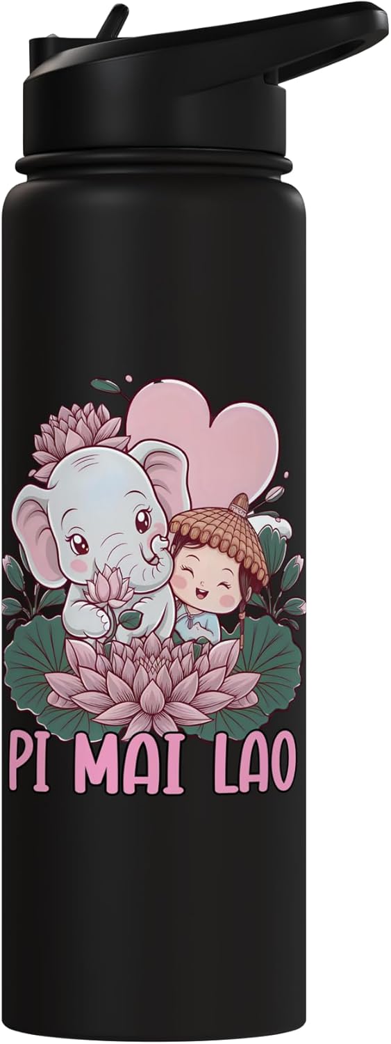 Botella de agua aislada con elefante Laos Pi Mai