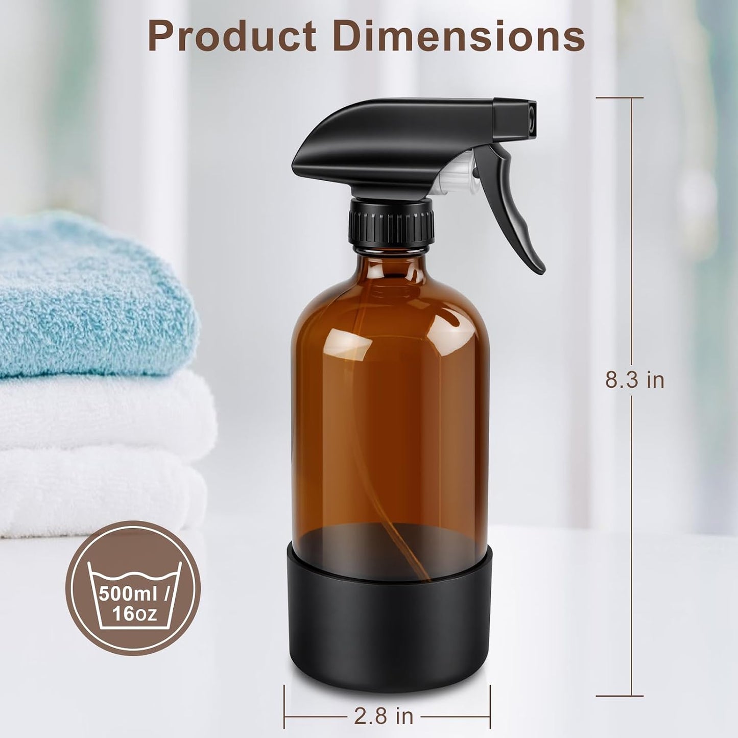 Botella spray vidrio ámbar 16oz con funda silicona recargable