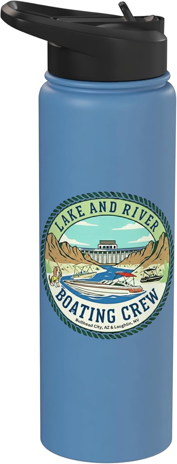 Botella de agua aislada de acero inoxidable con logo de River and Lake Boating Crew