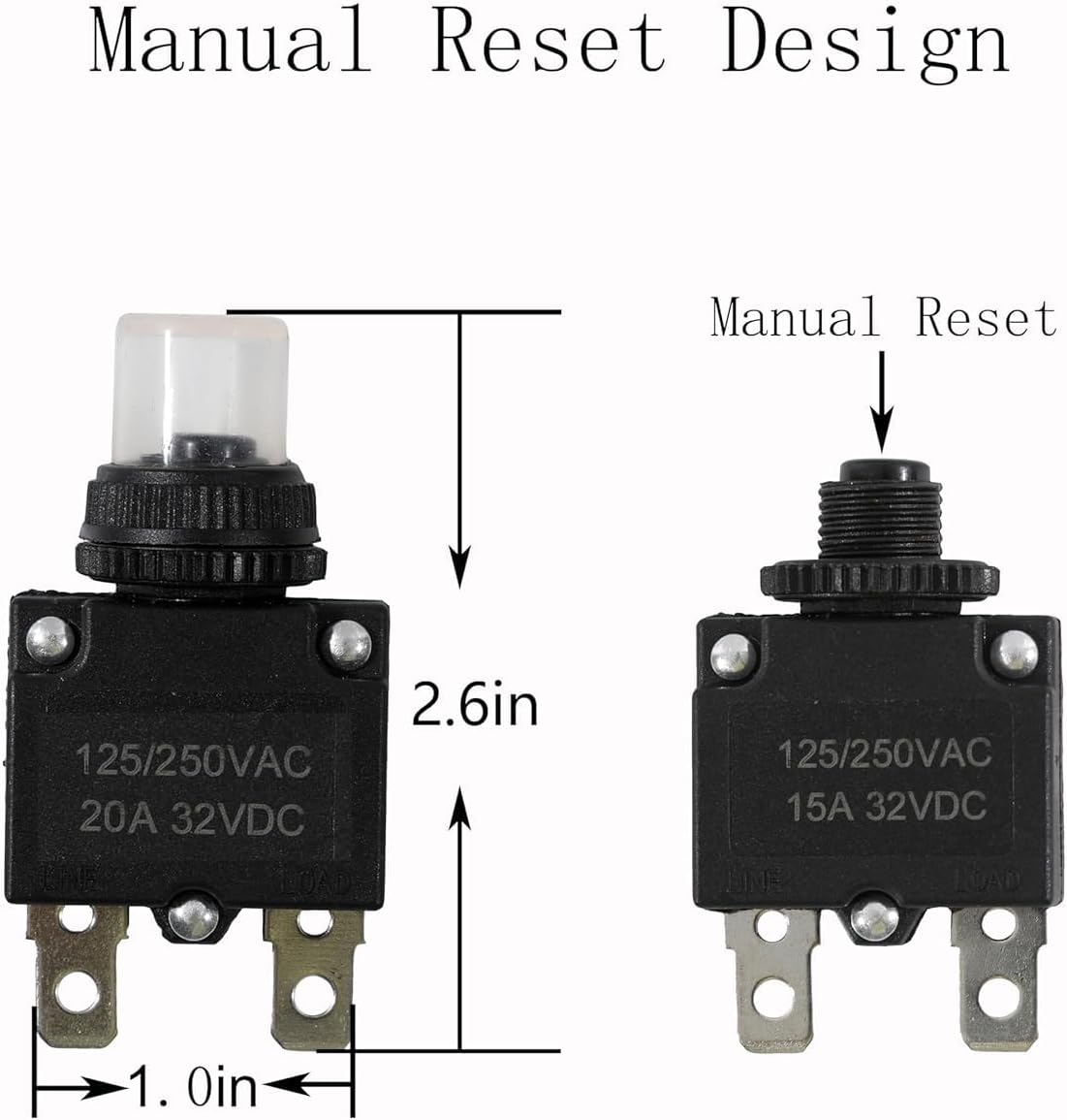 Disyuntor botón pulsador 20A 32VDC con terminales rápido