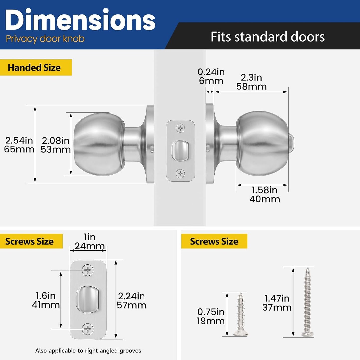 Pomo puerta privacidad set 6 níquel satinado dormitorio baño