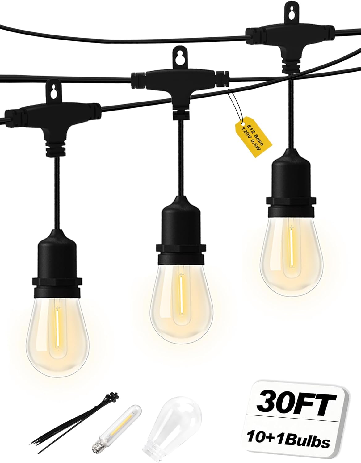 Tira luces exterior 30ft LED impermeable blanco cálido