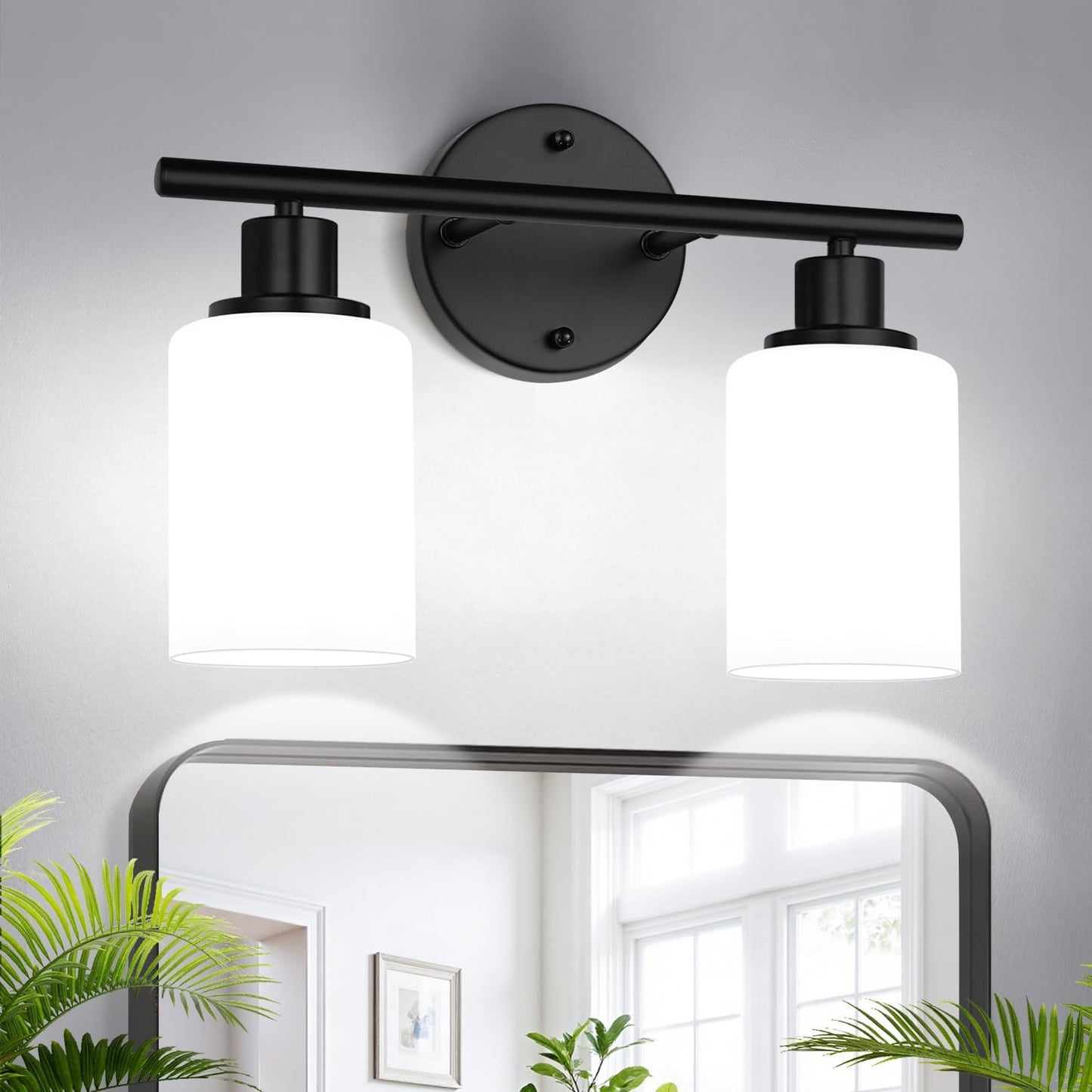 Lámpara baño 2 luces vidrio lechoso blanco moderna