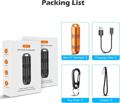 Pack 2 Linternas Mini USB-C Recargable Naranja