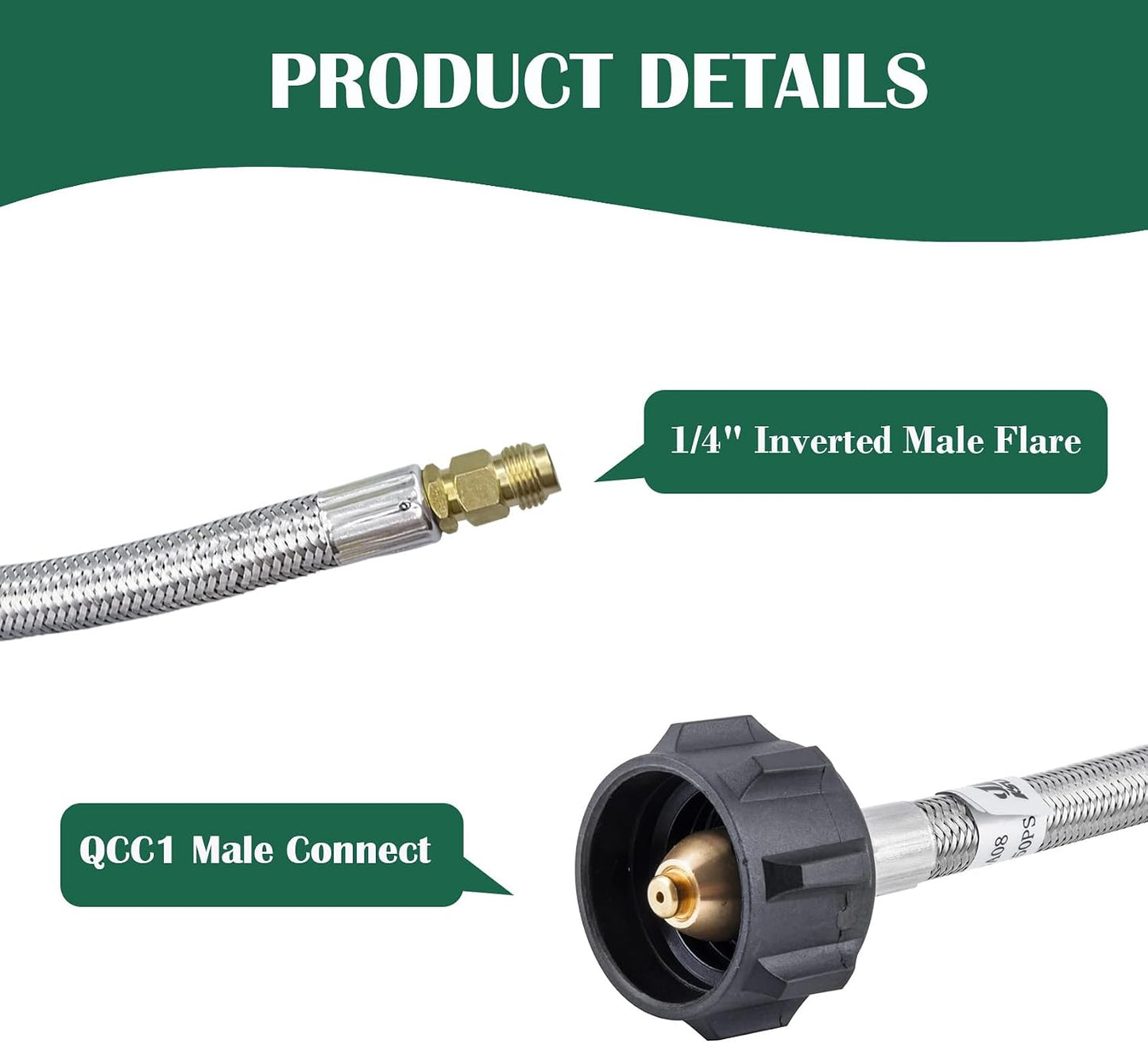 2 Mangueras Propano 1/4pulg Inox 20pulg Con QCC1