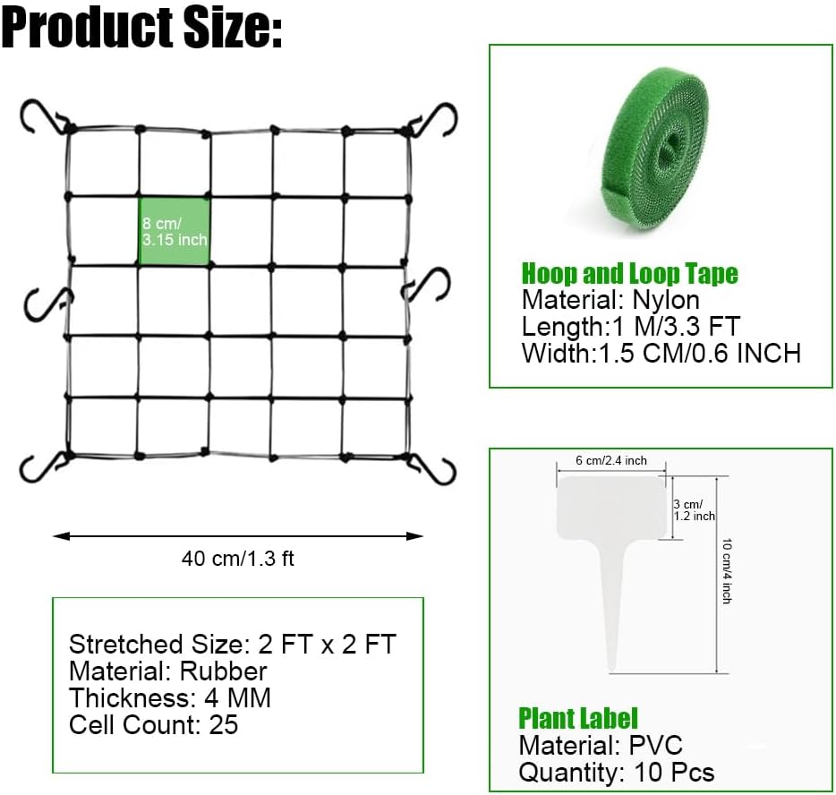 2 redes Scrog 2x2ft elástica con ganchos y cinta bucle