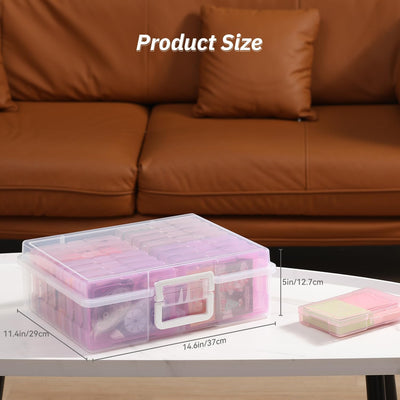 Caja almacenamiento fotos 4x6pulg con asa 16 estuches rosa