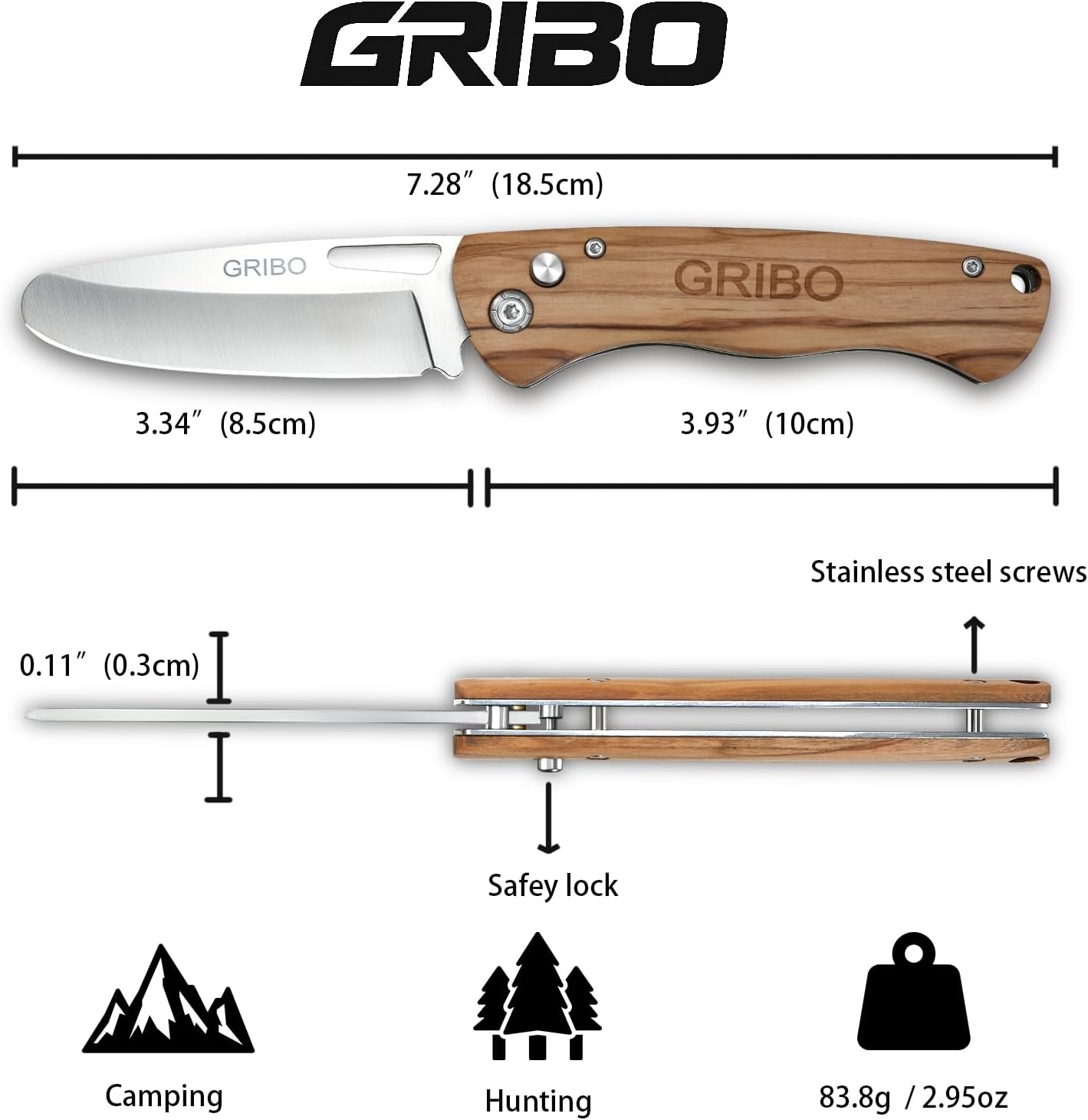Cuchillo plegable niño olivo punta redonda camping