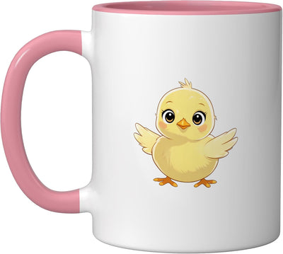 Taza Cerámica Gato Bebé Ilustración Amarillo Rosa Blanco