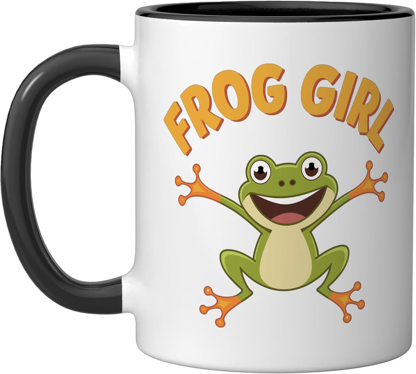 Taza cerámica para niñas con ranas negras y blancas