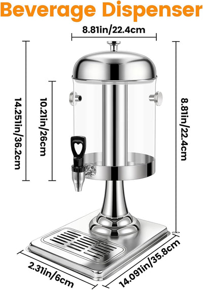 Dispensador bebidas 2.2gal acero inox con soporte