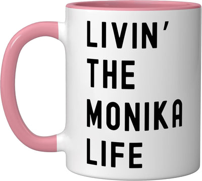 Taza de cerámica Monika Living color rosa y blanco