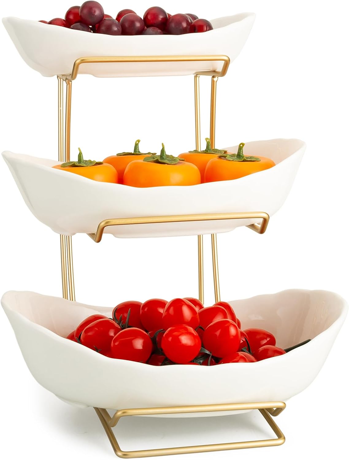 Frutero 3 Niveles Cerámica Oro Blanco Encimera Hogar