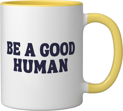 Taza cerámica Be a good human amarillo/blanco