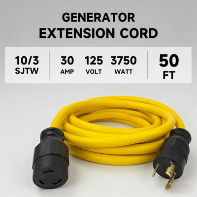 Cable extensión generador 50ft 30A 125V NEMA L5-30P/R negro