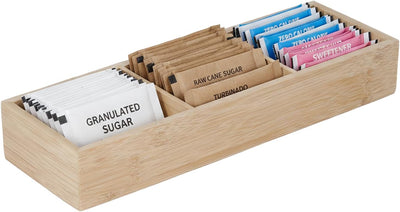 Soporte para paquetes de azúcar organizador de bolsas de té 3 compartimentos de madera