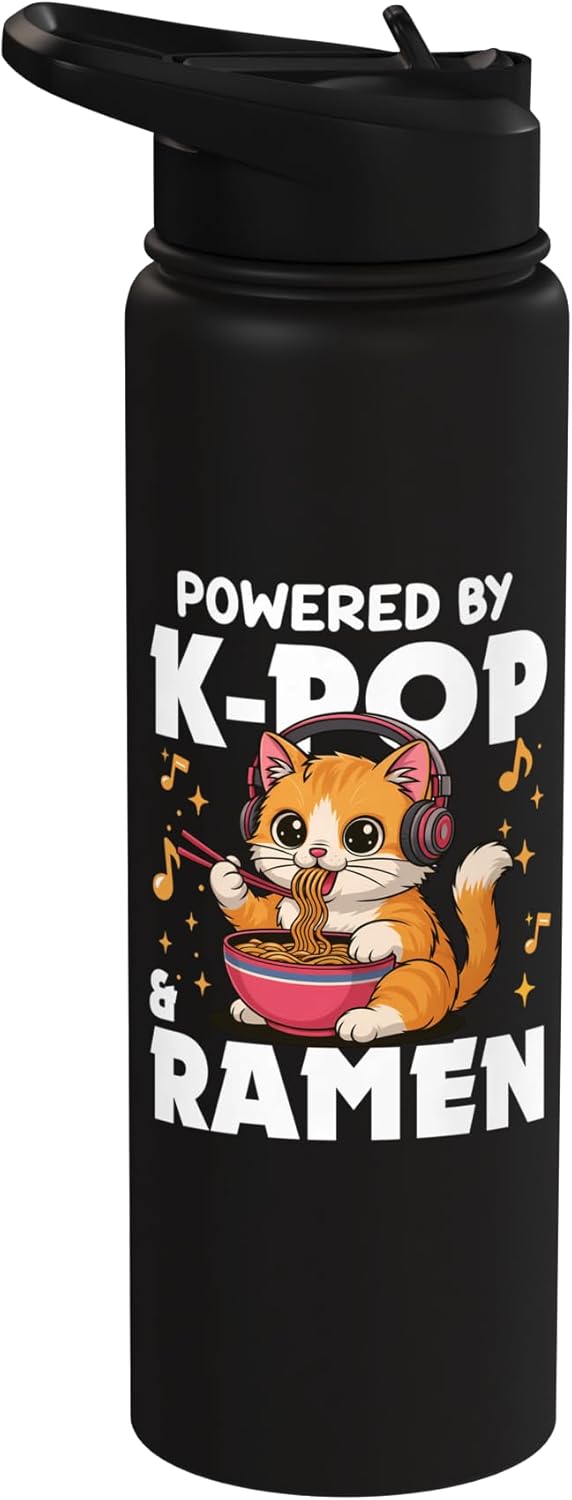 Botella de agua aislada con música de gato Kpop