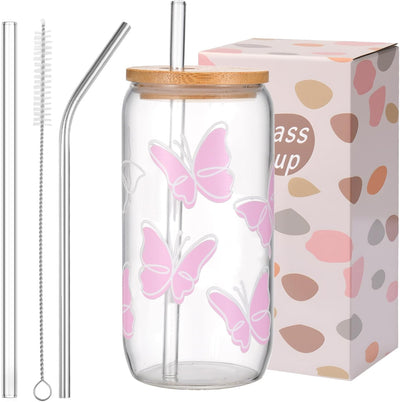 Tazas vidrio con tapa y pajita diseño femenino regalo niña