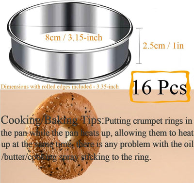 16 anillos para magdalenas inglesas de acero inoxidable 3.15 pulgadas antiadherente