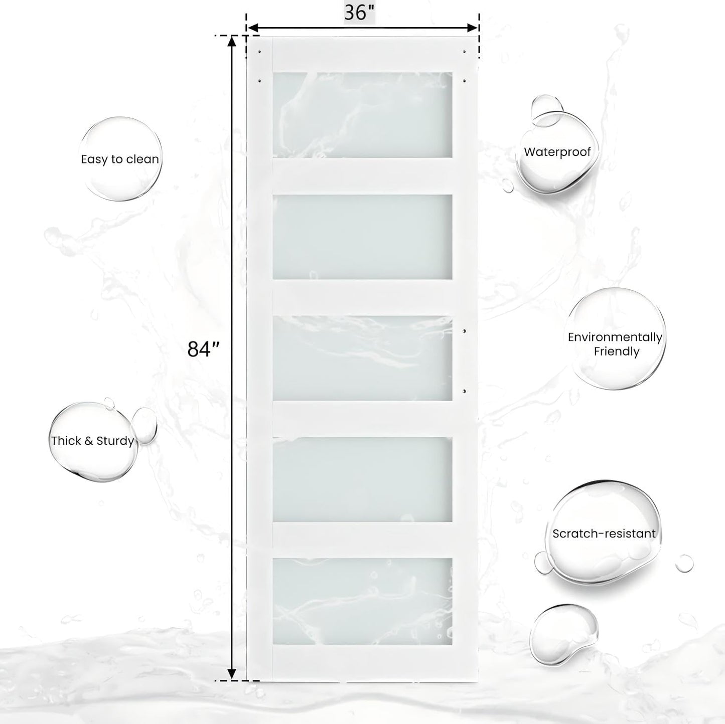 Puerta granero vidrio 36x84pulg 5 paneles PVC blanco