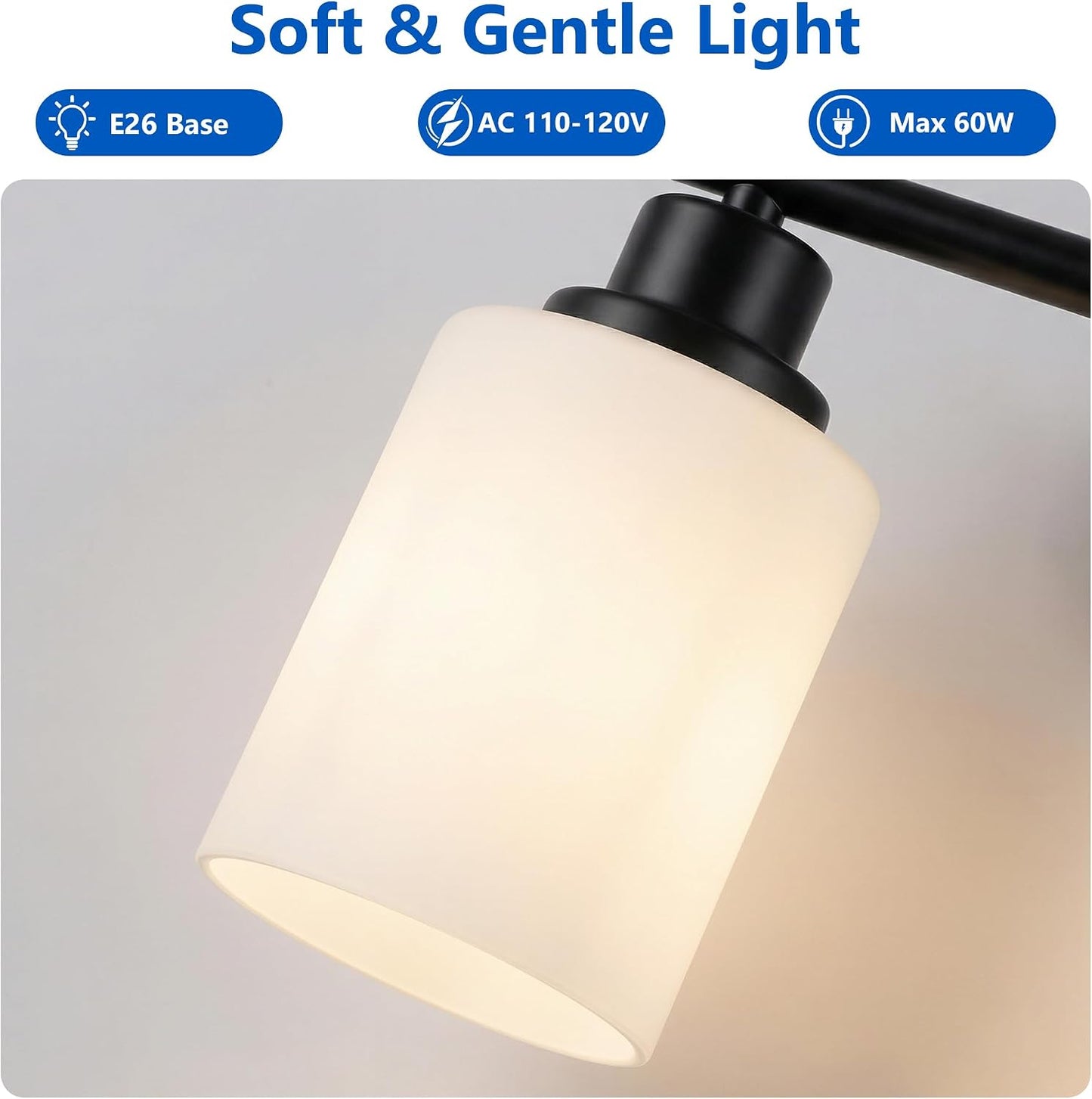 Lámpara baño 3 luces pantalla vidrio lechoso E26