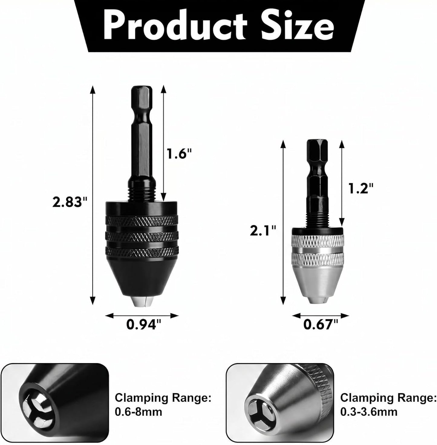 Adaptador mordaza sin llave 1/4 pulg para taladro impacto 0.3-8mm