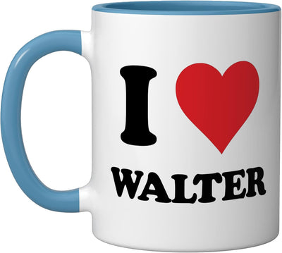 Taza de cerámica personalizada con nombre Walter, azul y blanco