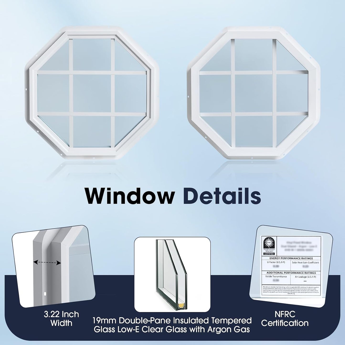 Vinilo fijo octágono ventana doble panel argón low-e claro