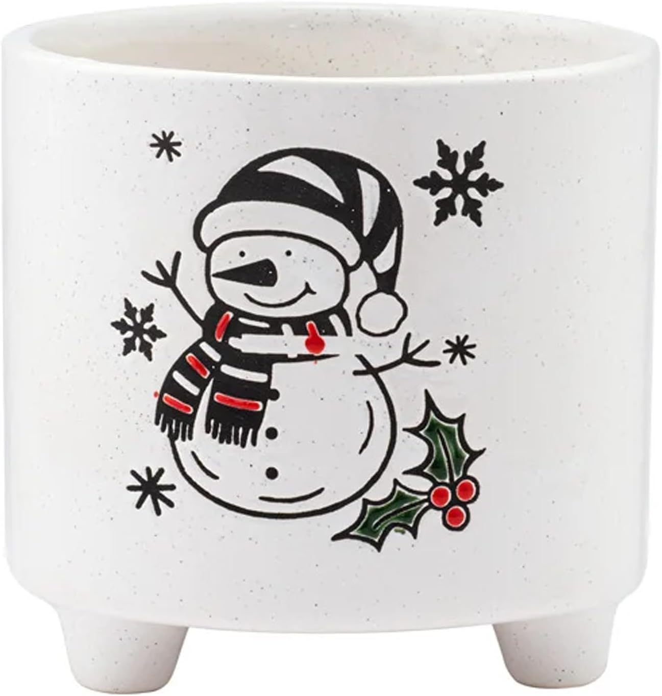 Maceta cerámica muñeco nieve 4pulg blanca y negra