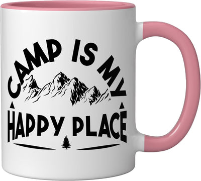 Taza de cerámica Camp is my happy place rosa/blanco