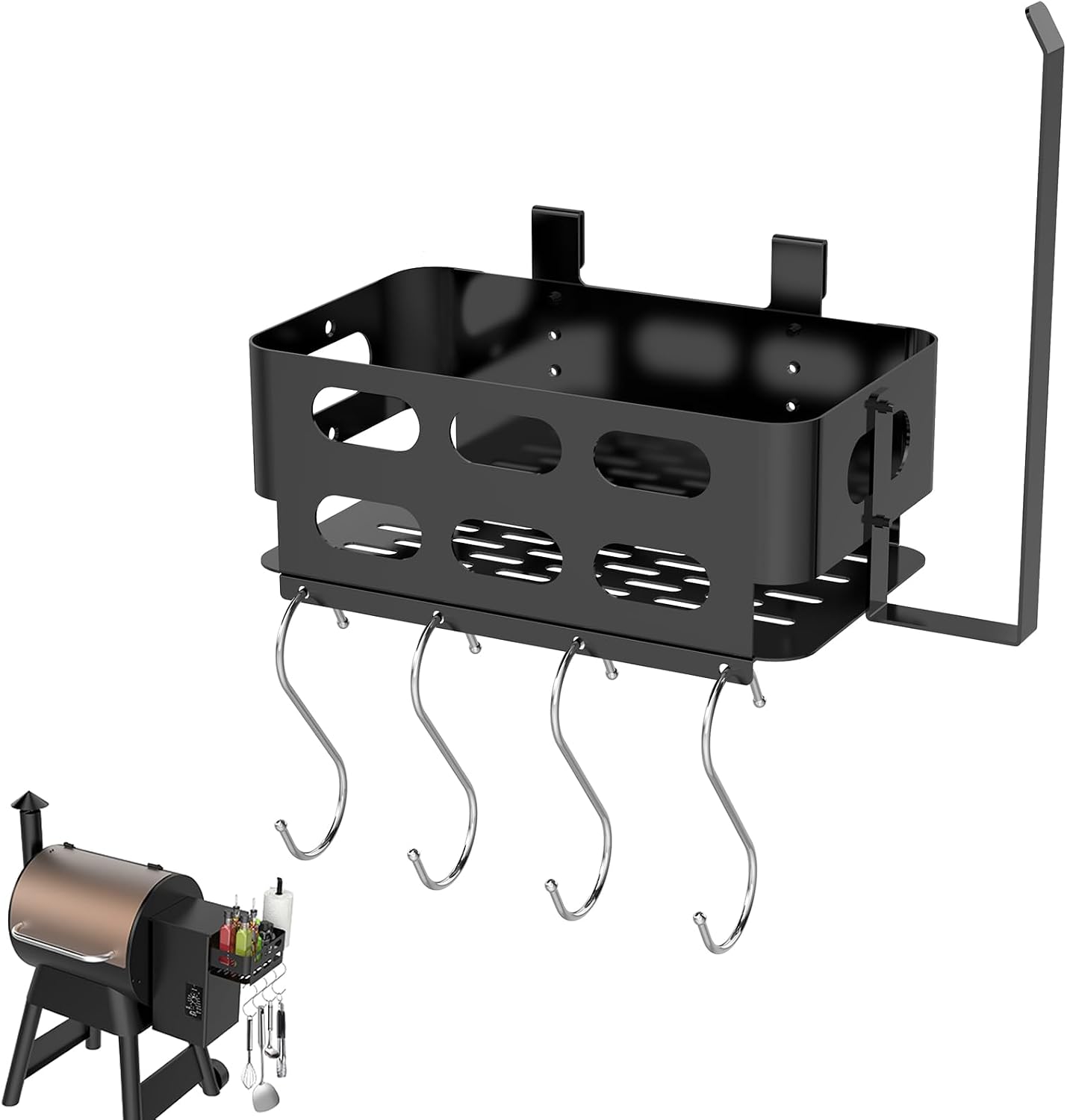 Contenedor pellets Traeger con 4 ganchos y soporte toallas