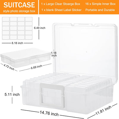 Caja almacenamiento fotos 4x6 con 16 estuches y etiquetas
