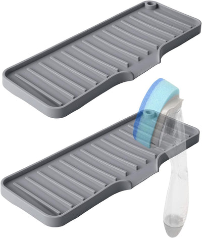 Soporte para varita de platos gris pizarra con bandeja organizadora para fregadero, paquete de 2