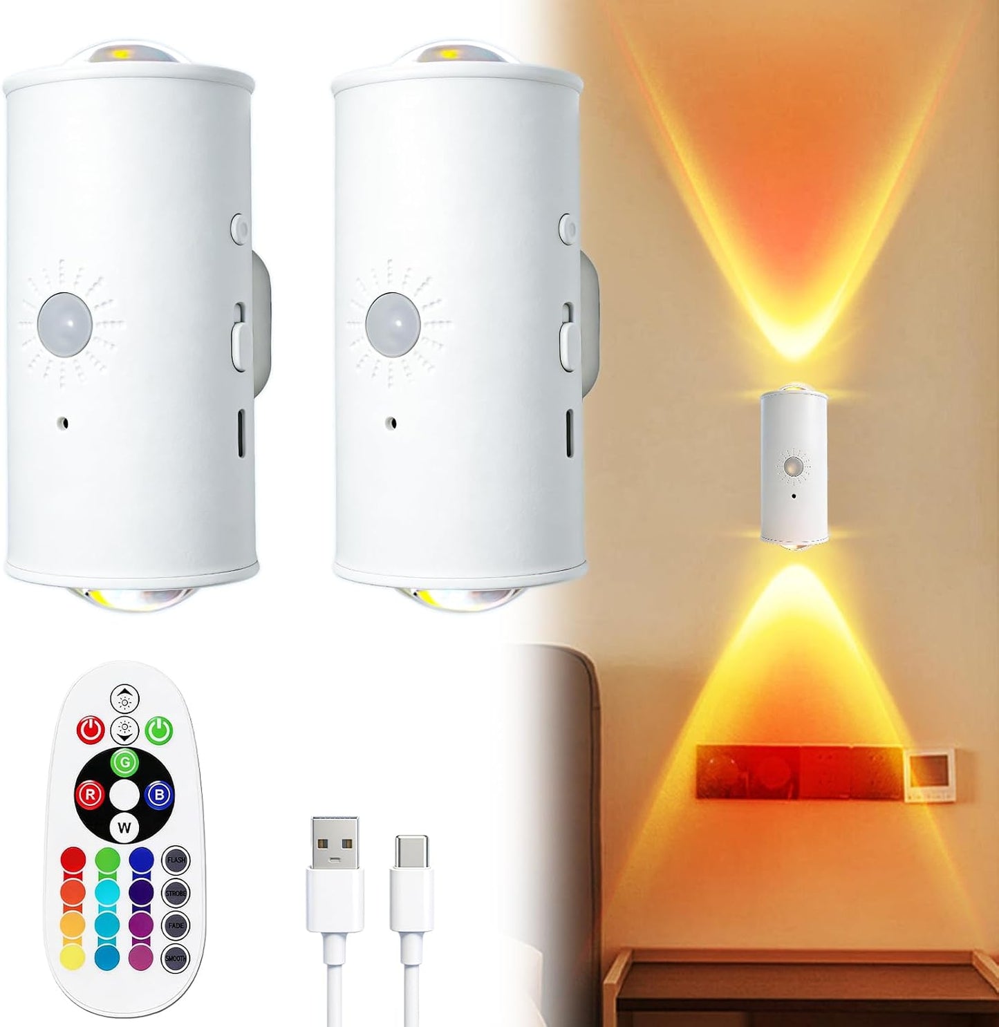 2 Luces Nocturnas Sensor Movimiento LED Pared Baño