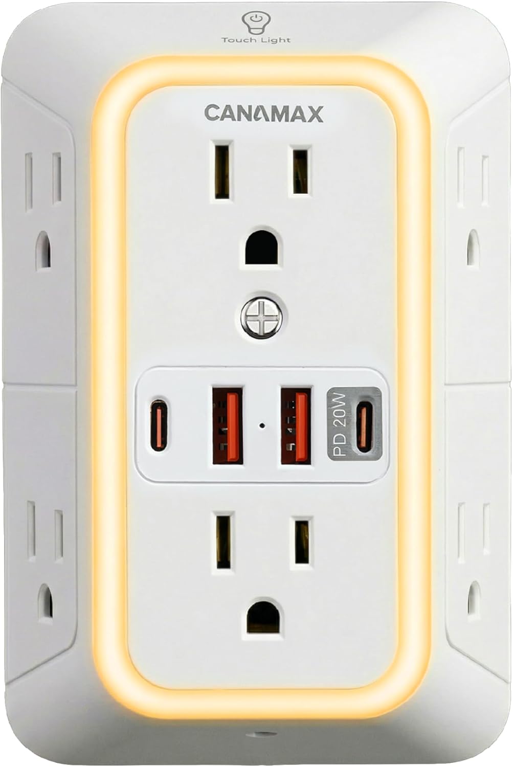 Extensor tomacorrientes 6 salidas con 4 USB y luz nocturna