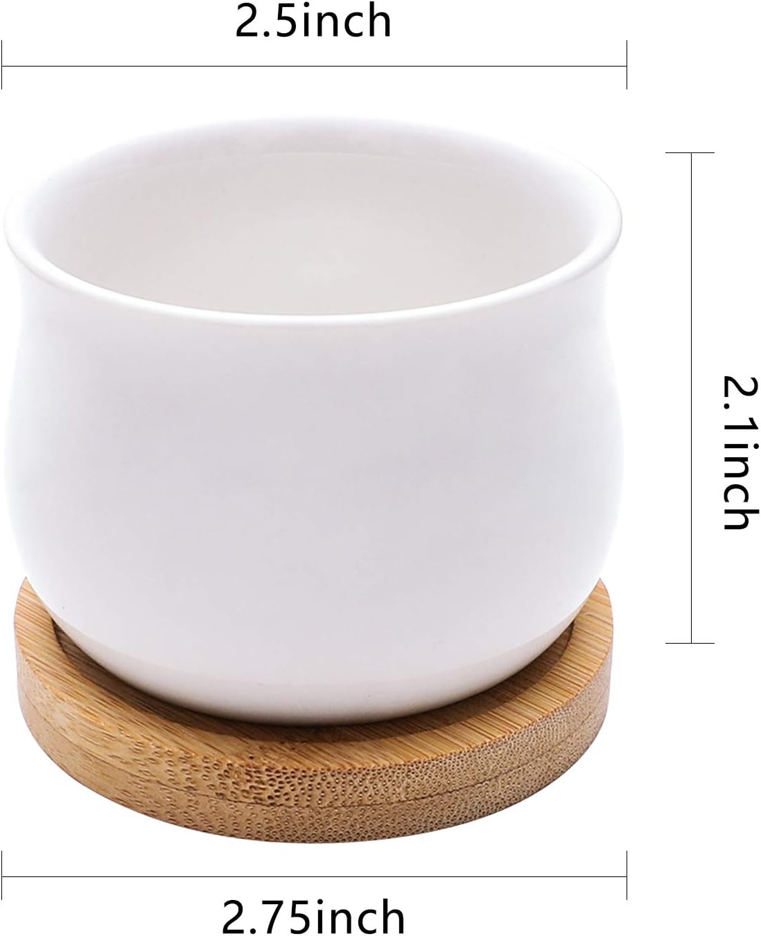 Macetero cerámica blanca 2.6pulg bambú set 8