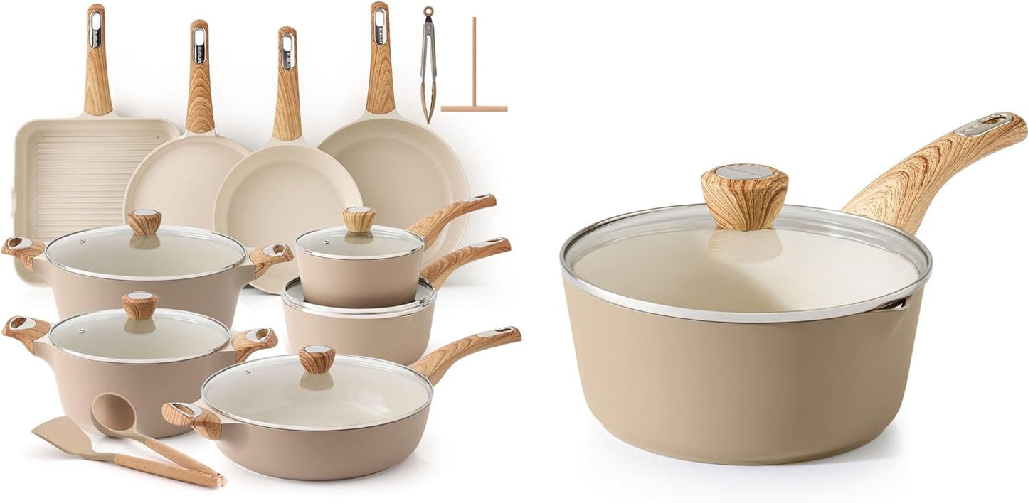 Juego 26 utensilios cocina cerámica sartenes cacerolas sarten antiadherente 1.5 cuartos galon con tapa olla induccion