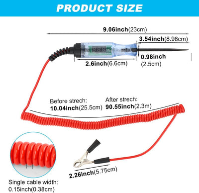 Probador circuito LED 3-48V CC con clip cocodrilo y sonda acero
