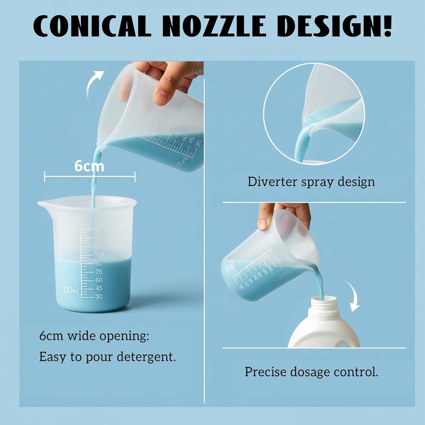 Taza medidora de silicona para lavandería con cucharas y dispensador reutilizable