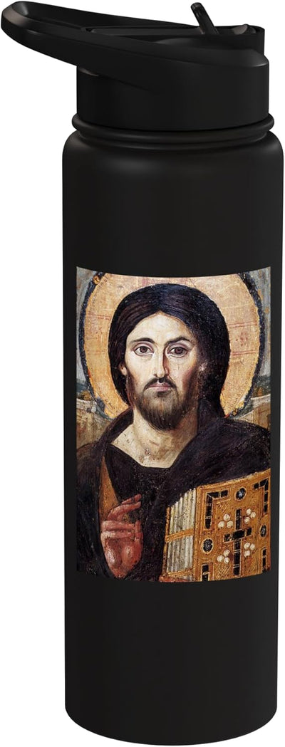 Botella agua acero inox aislada icono Cristo Pantocrator