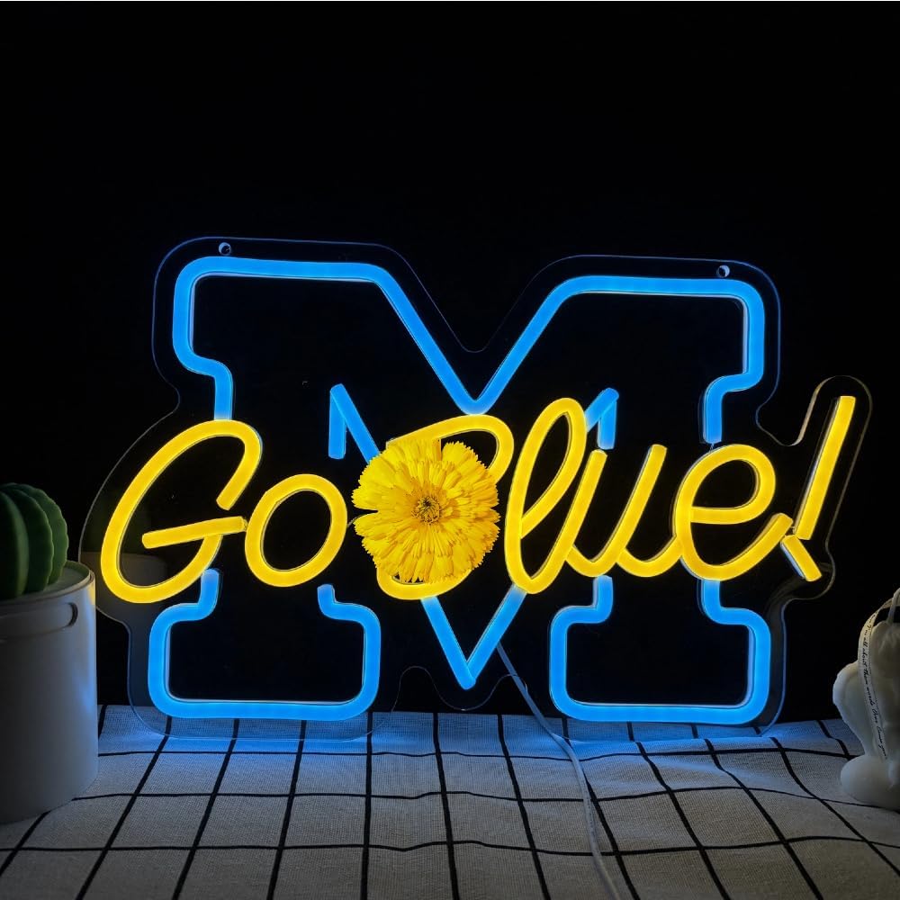 Letrero LED GO BLUE arte de pared para fans Michigan