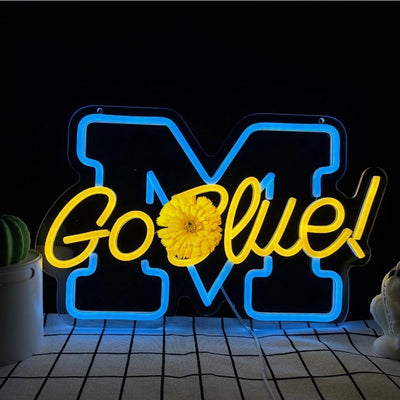 Letrero LED GO BLUE arte de pared para fans Michigan
