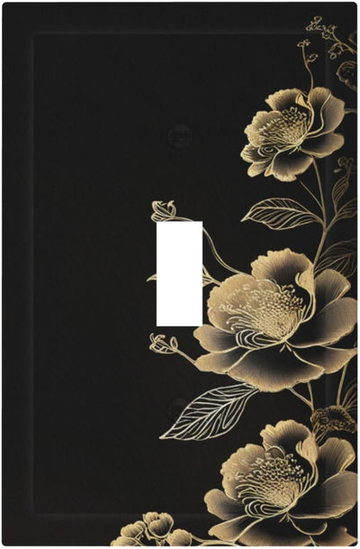 Cubiertas interruptor luz palanca vintage negro dorado flores baño