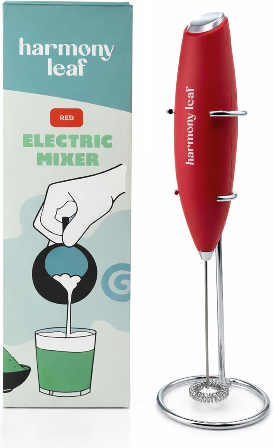 Espumador de leche Harmony Leaf de acero inoxidable rojo