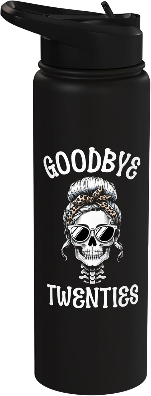Botella de agua acero inoxidable con calavera y gafas sin BPA