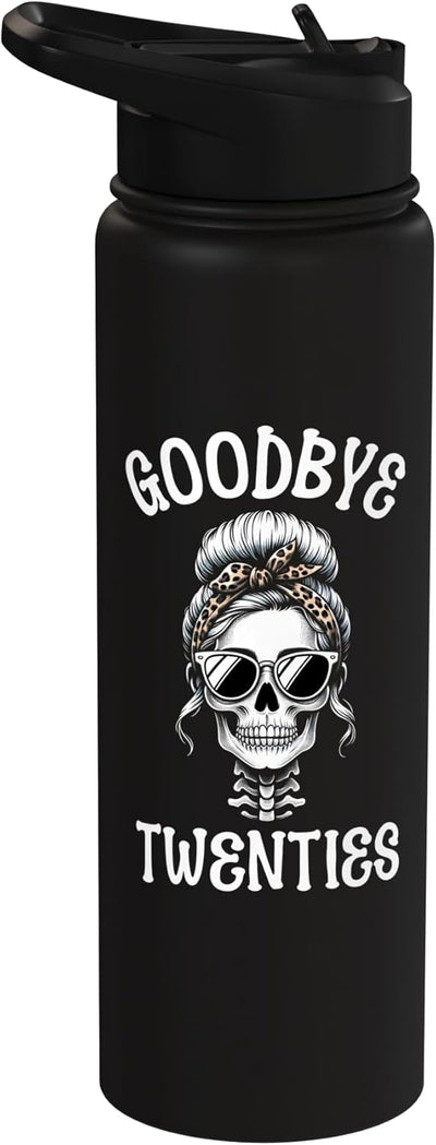 Botella de agua acero inoxidable con calavera y gafas sin BPA