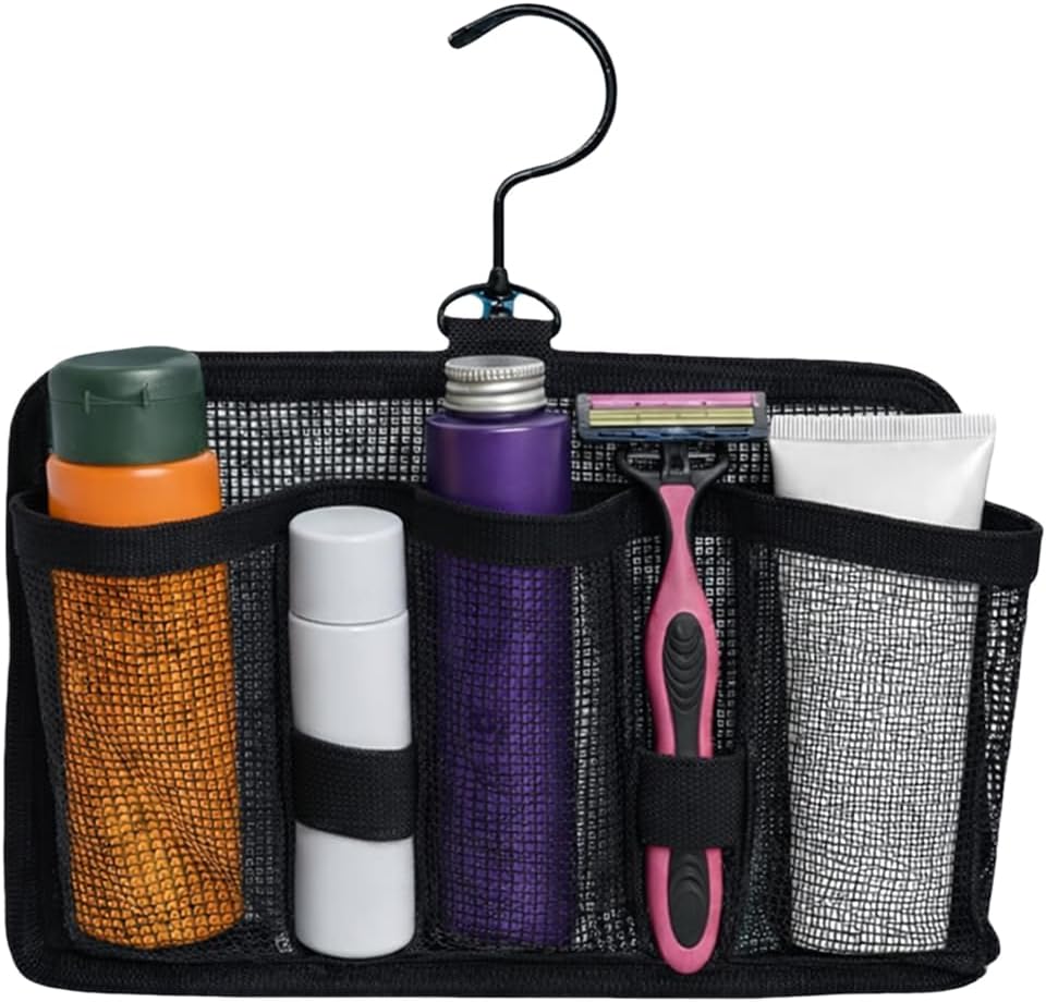 Organizador viaje malla colgante con 3 compartimentos elásticos