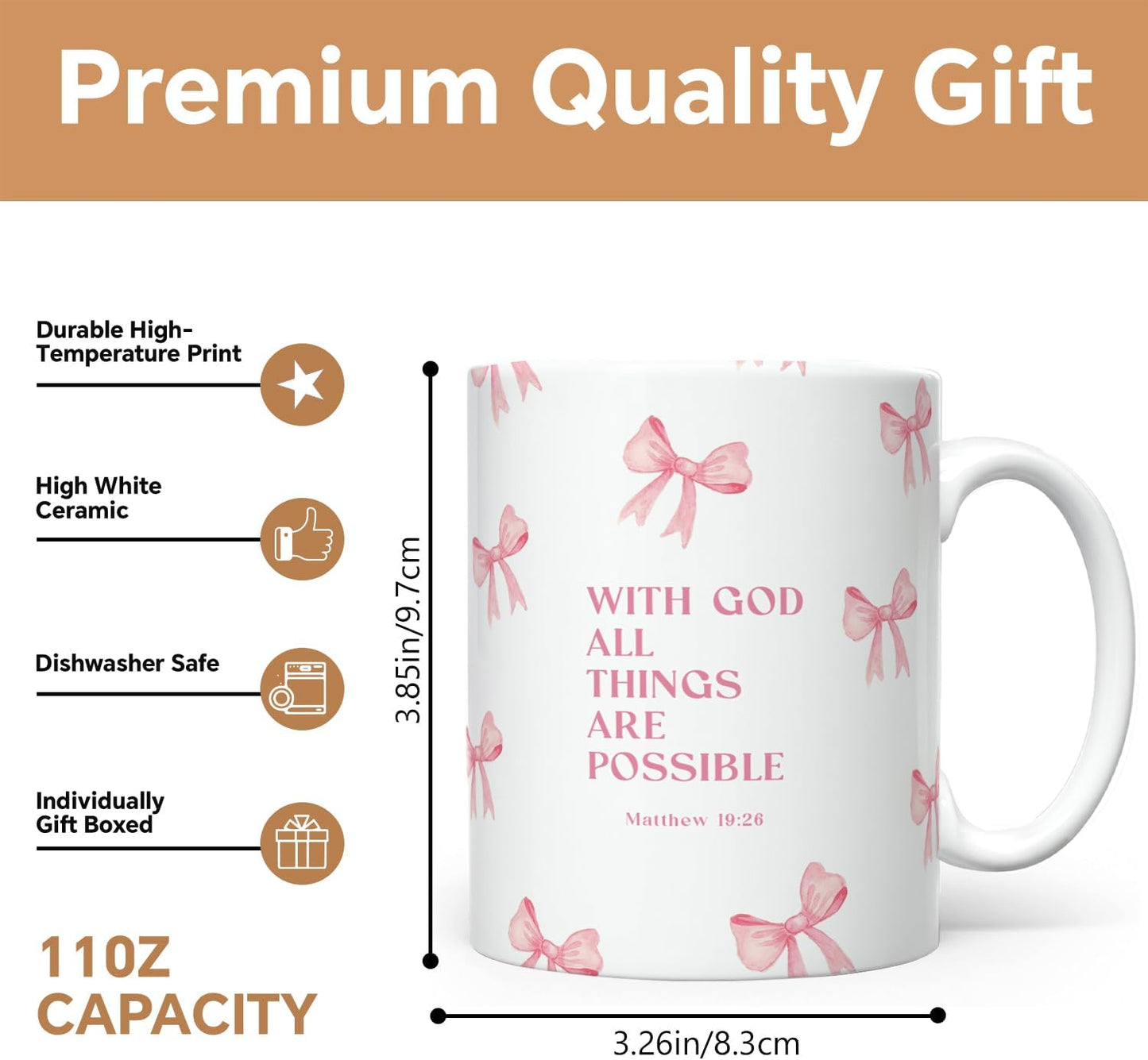 Taza de café cristiana con versículo bíblico en inglés para mujer