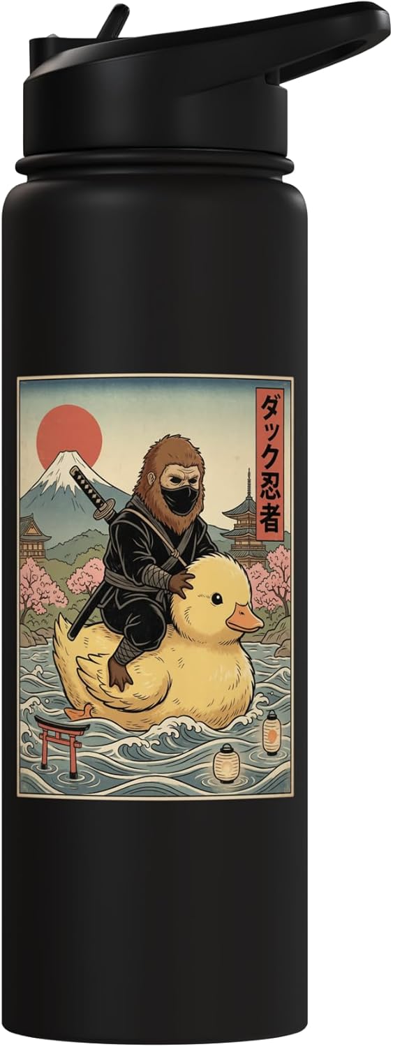Botella de agua acero inoxidable arte ukiyo-e Bigfoot Ninja