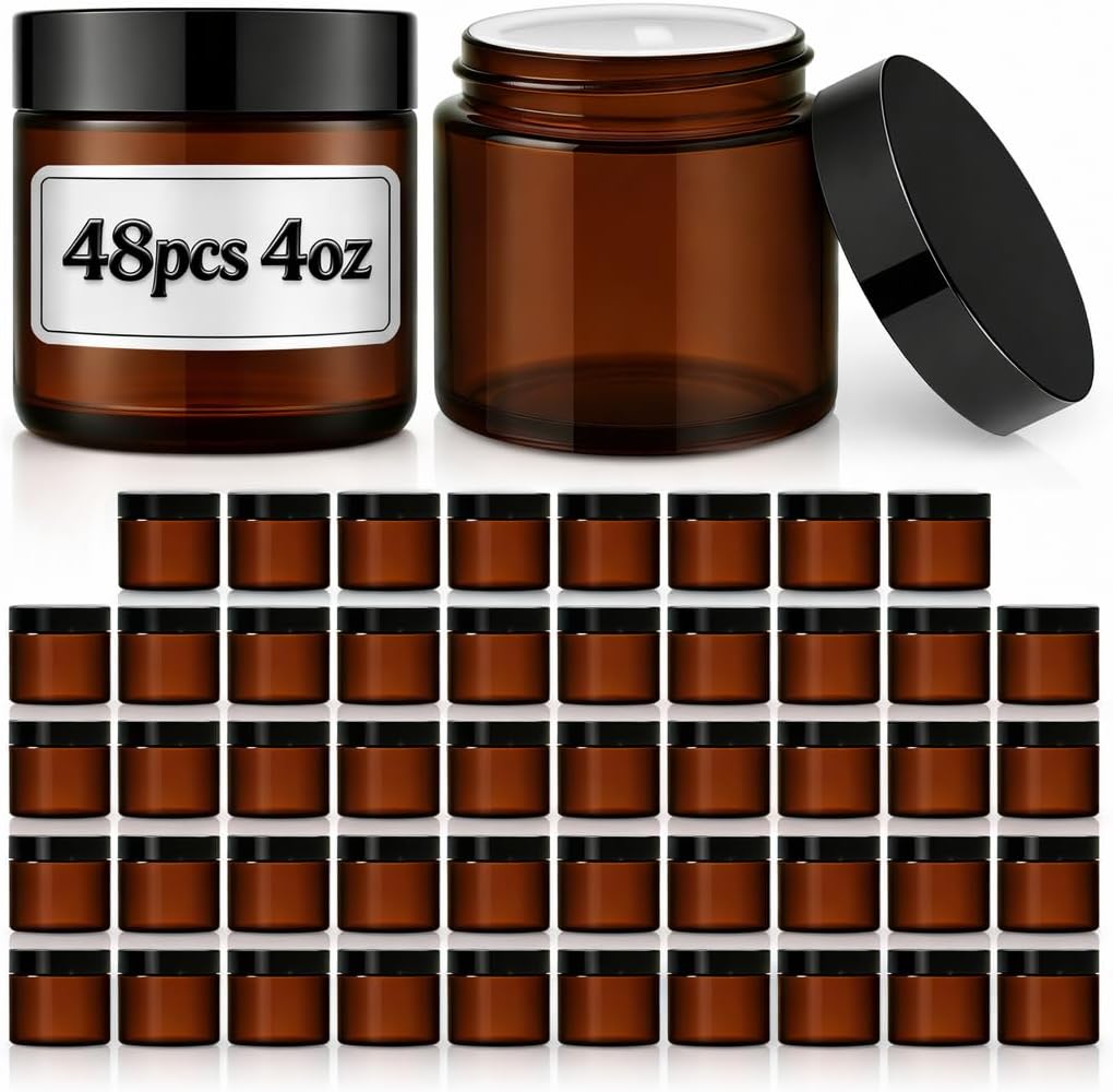 48 Tarros Vidrio 4oz con Tapas Recargables Redondos